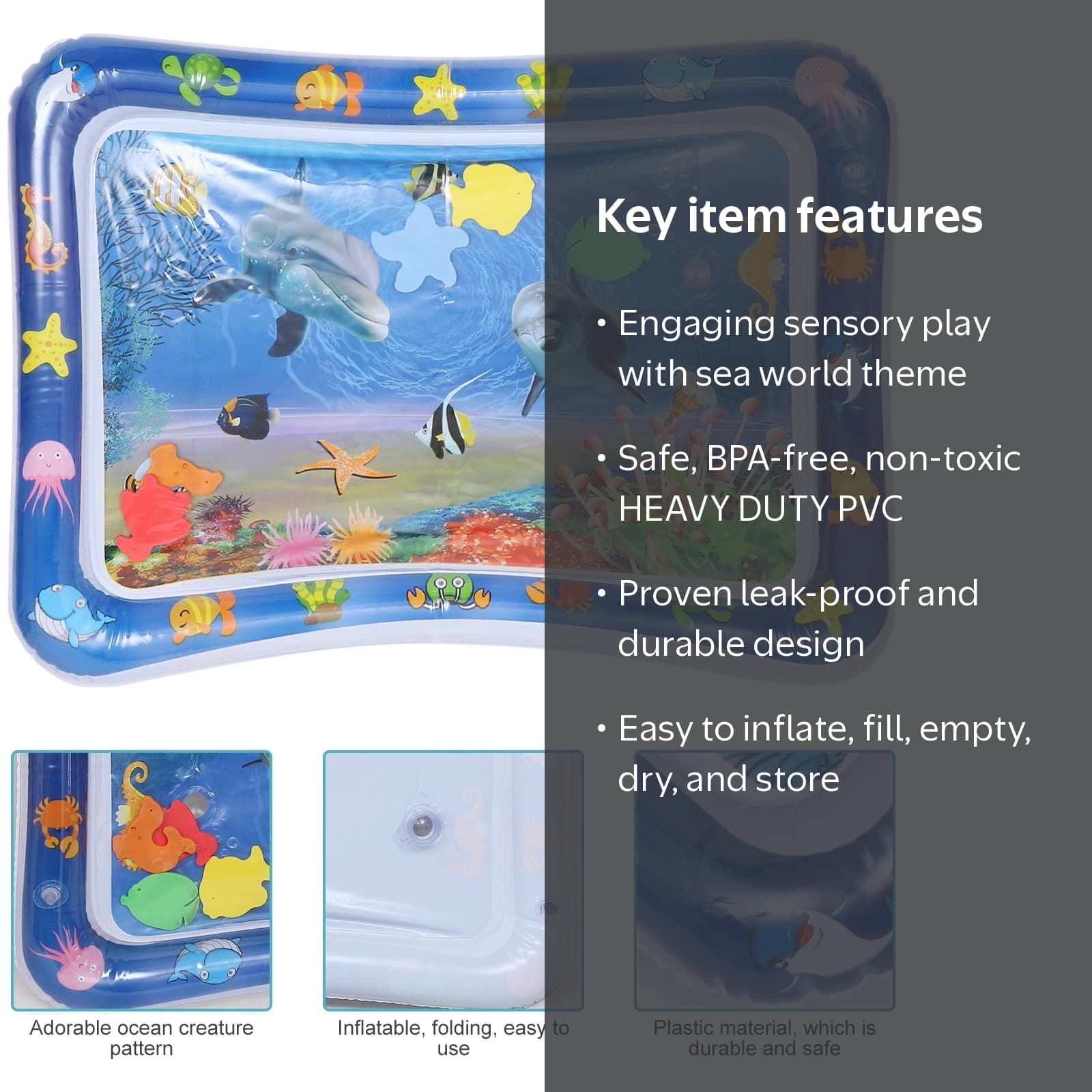 Tummy Time Baby Water Mat, Inflatable Infant Toys Baby Playmat Early Sensory Development BPA-Free - Image 3