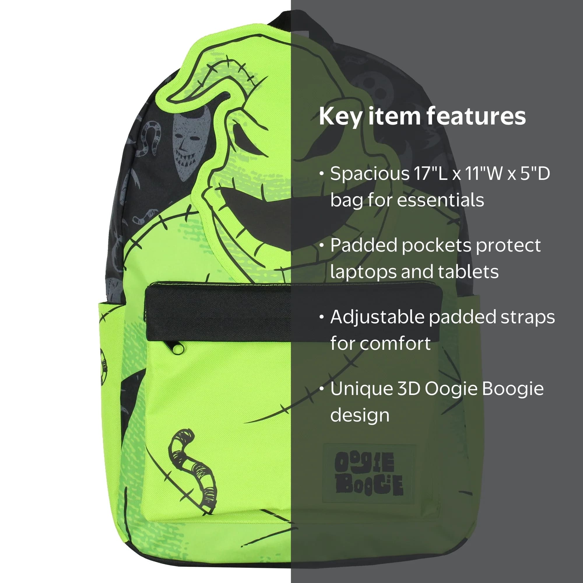 The Nightmare Before Christmas Oogie Boogie 3D Character 17" Backpack Laptop Travel Book Bag Adjustable Straps - Image 2
