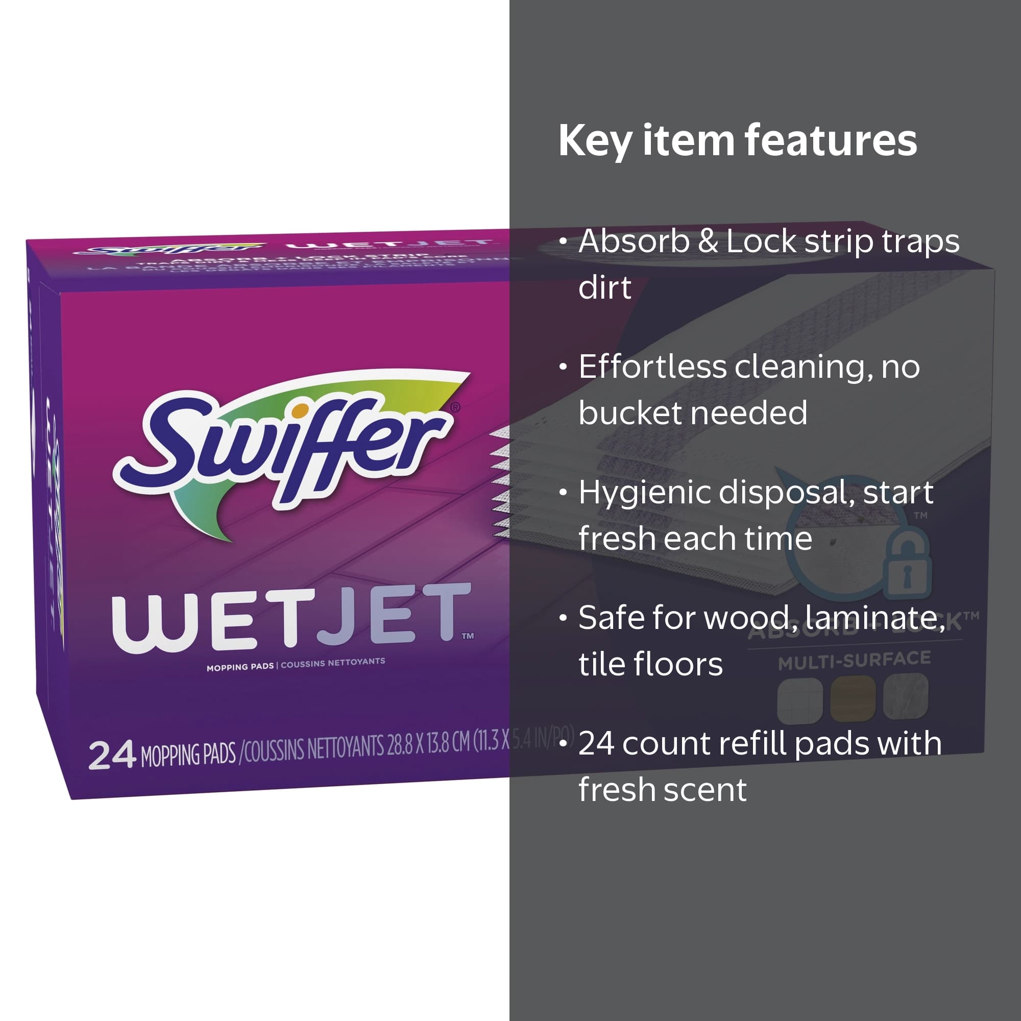 Swiffer Wet Jet Mop Cleaning Pads Refill, Floor Cleaner for Mopping Wood, Laminate, Tile, 24 Count - Image 3