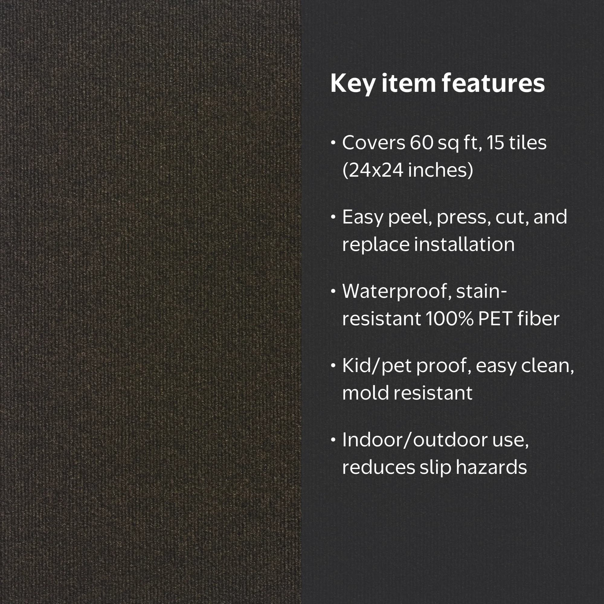 Foss Floors Mocha 24" x 24" Peel and Stick Carpet Tile 60 sq ft for Indoor/Outdoor, 15 Piece - Image 3