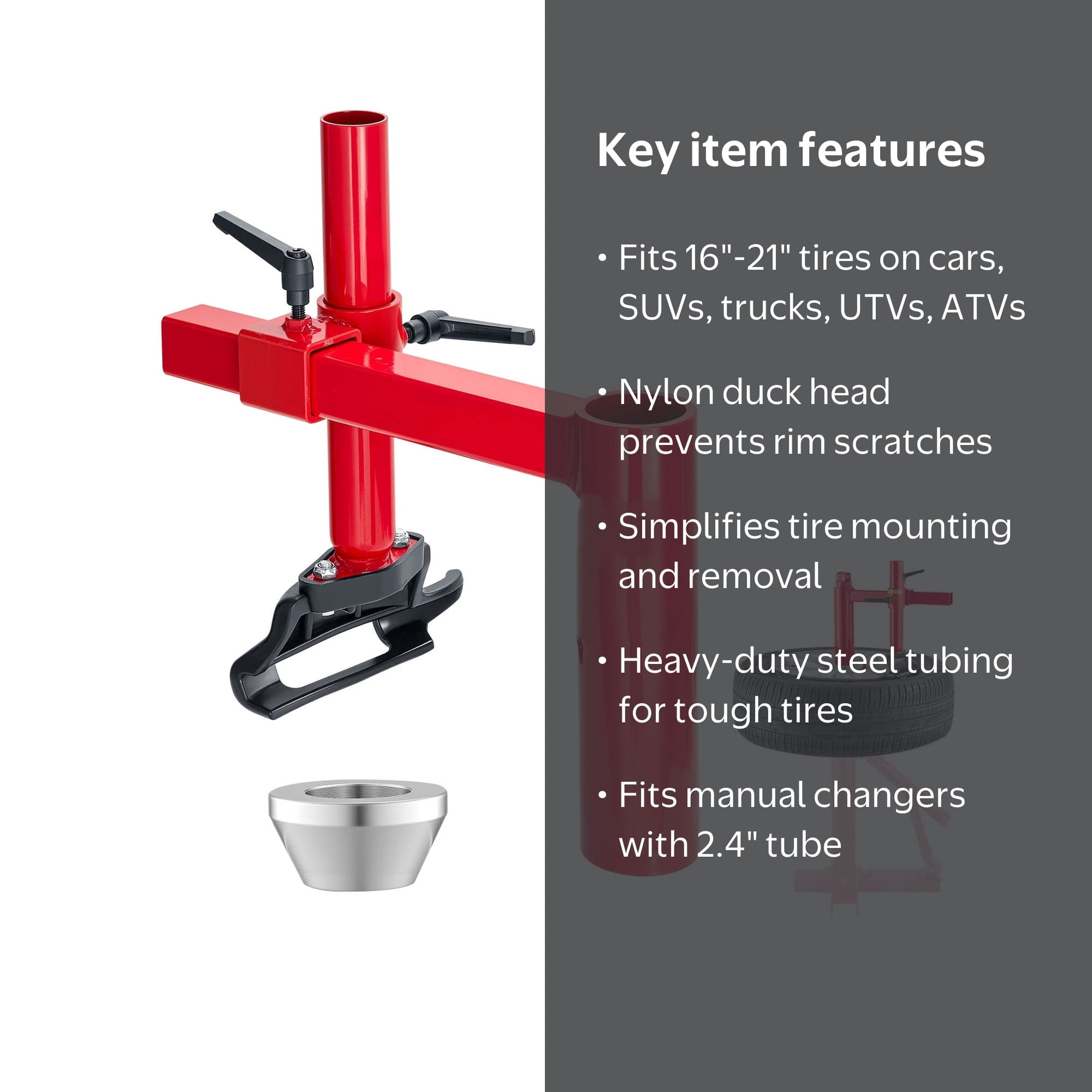 KFFKFF Manual Tire Changer Kit with Silver Cone, Compatible with 16"-21" Wheels, Durable Tire Changer Adapter Kit, Mounting and Demounting Tool for Cars, SUVs, Trucks, and ATVs - Image 2