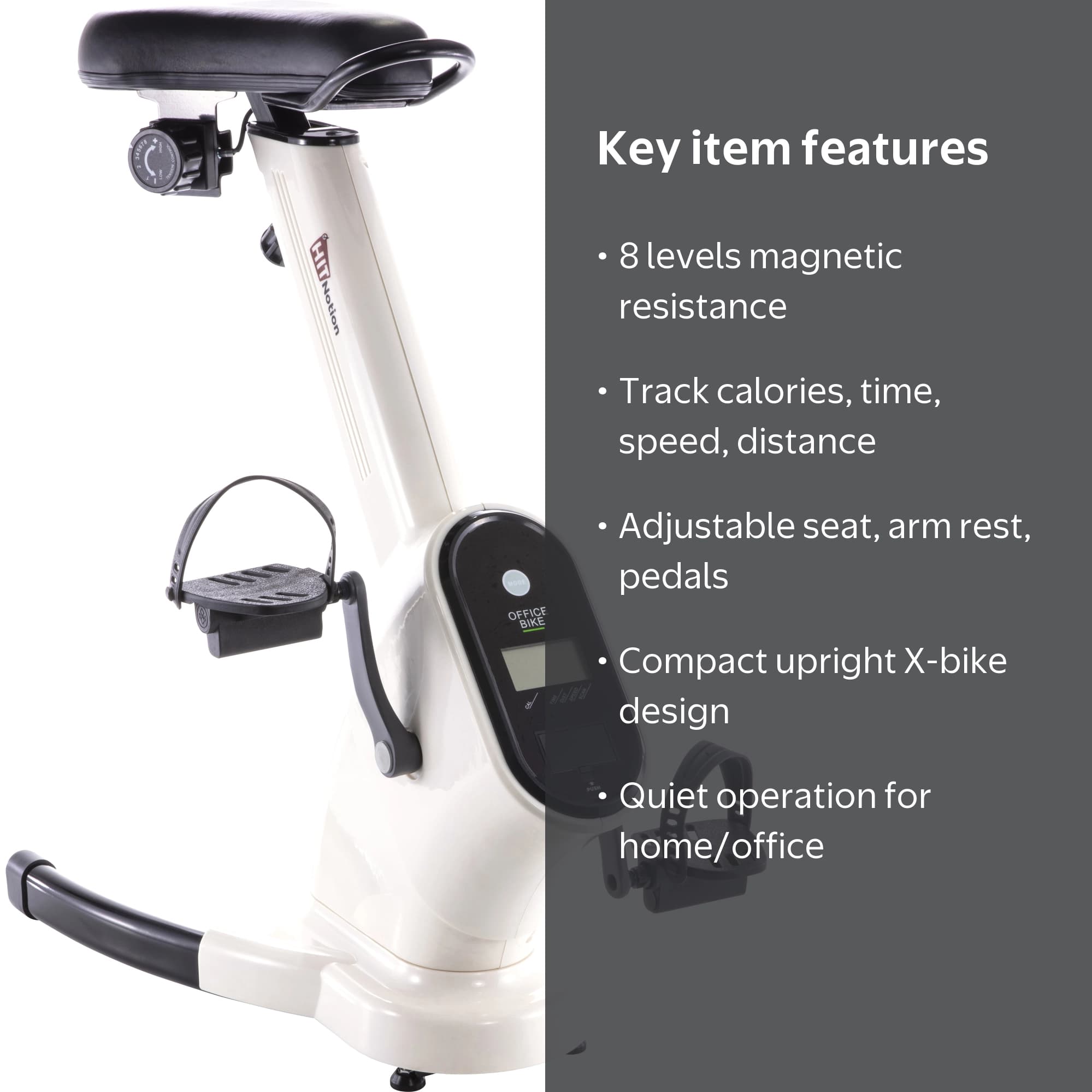 Hit Notion Upright Training X-Bike With Magnetic Resistance - Exercise Cycling Bicycle For Cardiac Aerobic Exercise, White - Keep Fit At Work Or Home - 8 Gears - Digital Display - Arm Rest - Non-Slip Pedals - Image 3