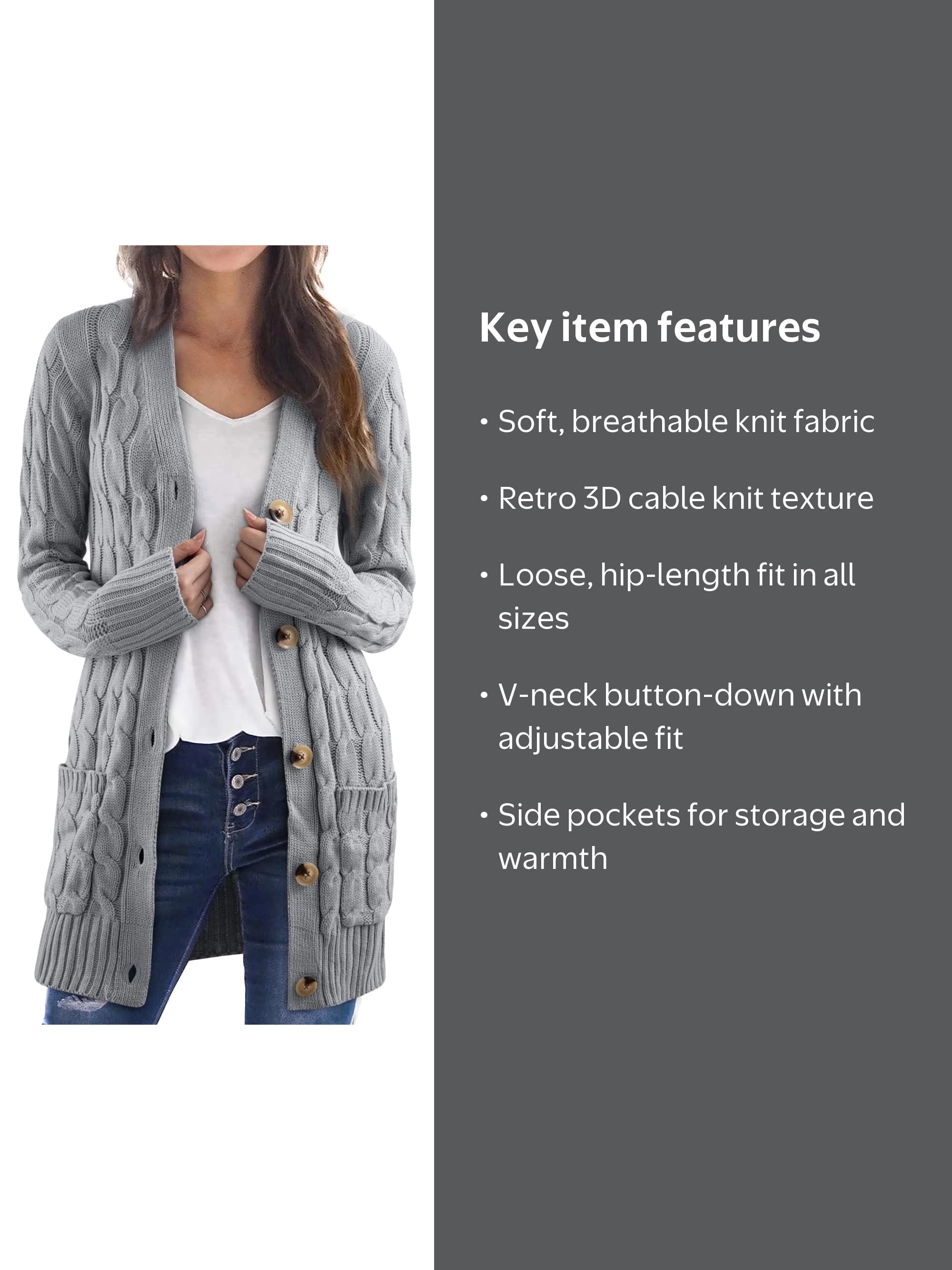 DOKOTOO Womens Gray Sweater Fall Winter Cardigans for Women Ligghtweight Cardigan for Women - Image 2