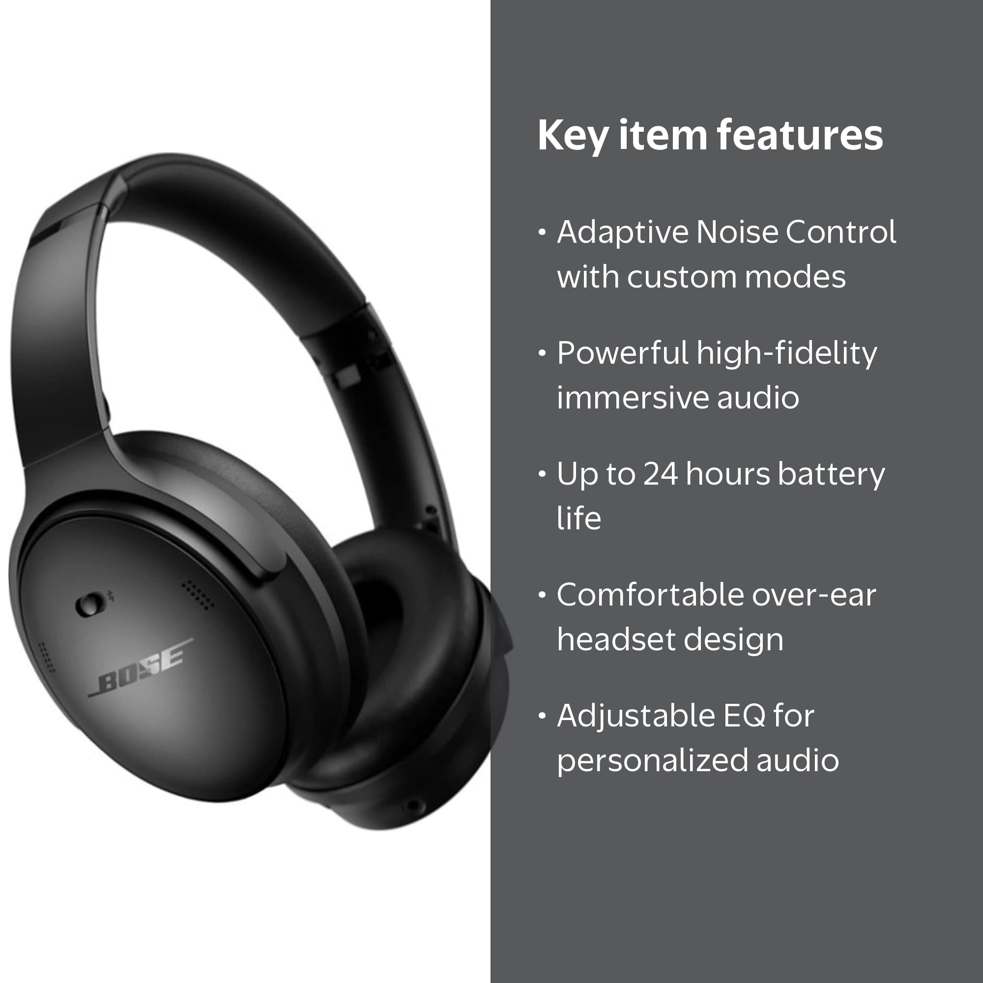 Bose QuietComfort Headphones, Bluetooth Over Ear Noise Cancelling Headphones, Black - Image 3