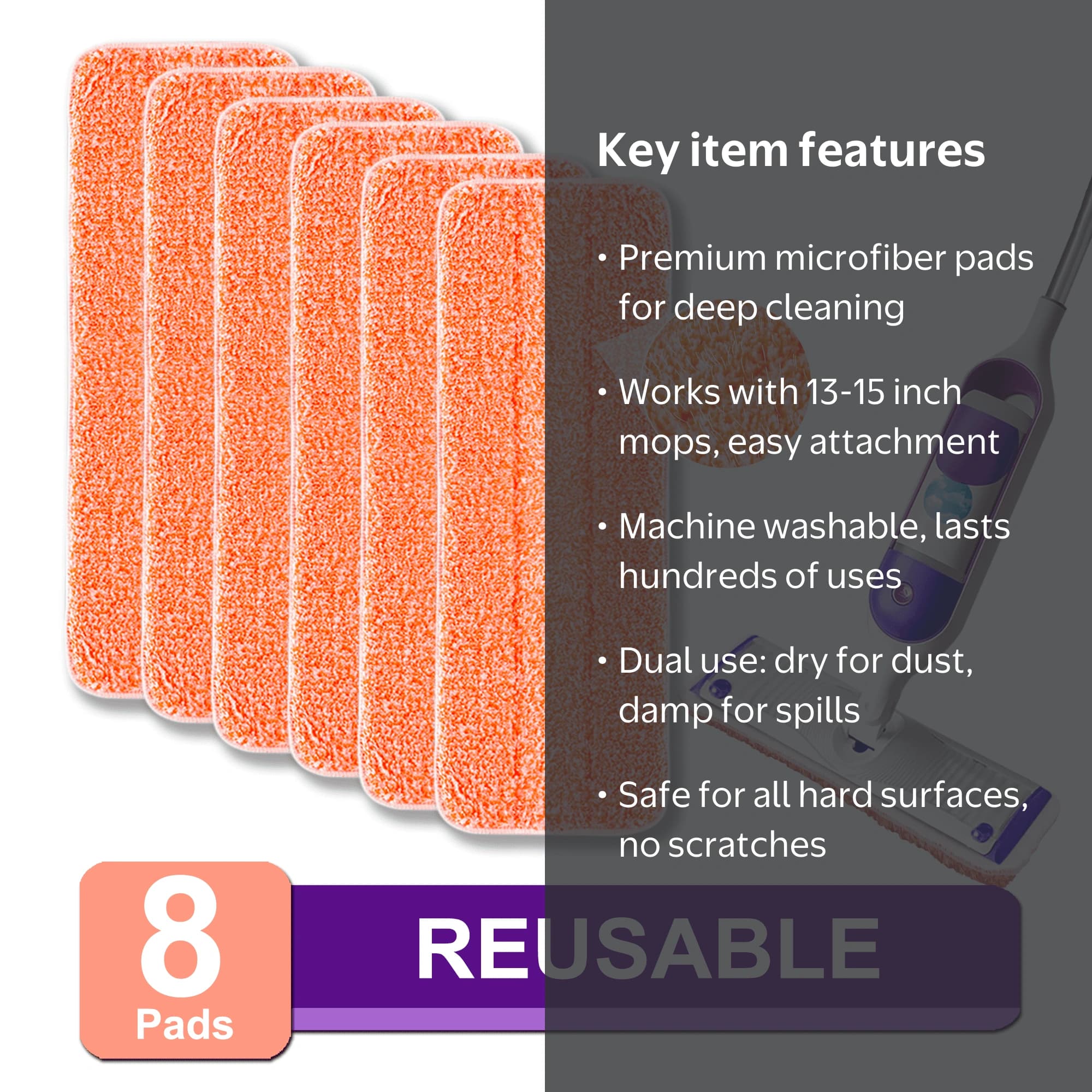 Power Mopping Pads Refills for Powermop Washable Microfiber Mop Pads for Floor Cleaning Wet Dry Use 8 Pack - Image 3