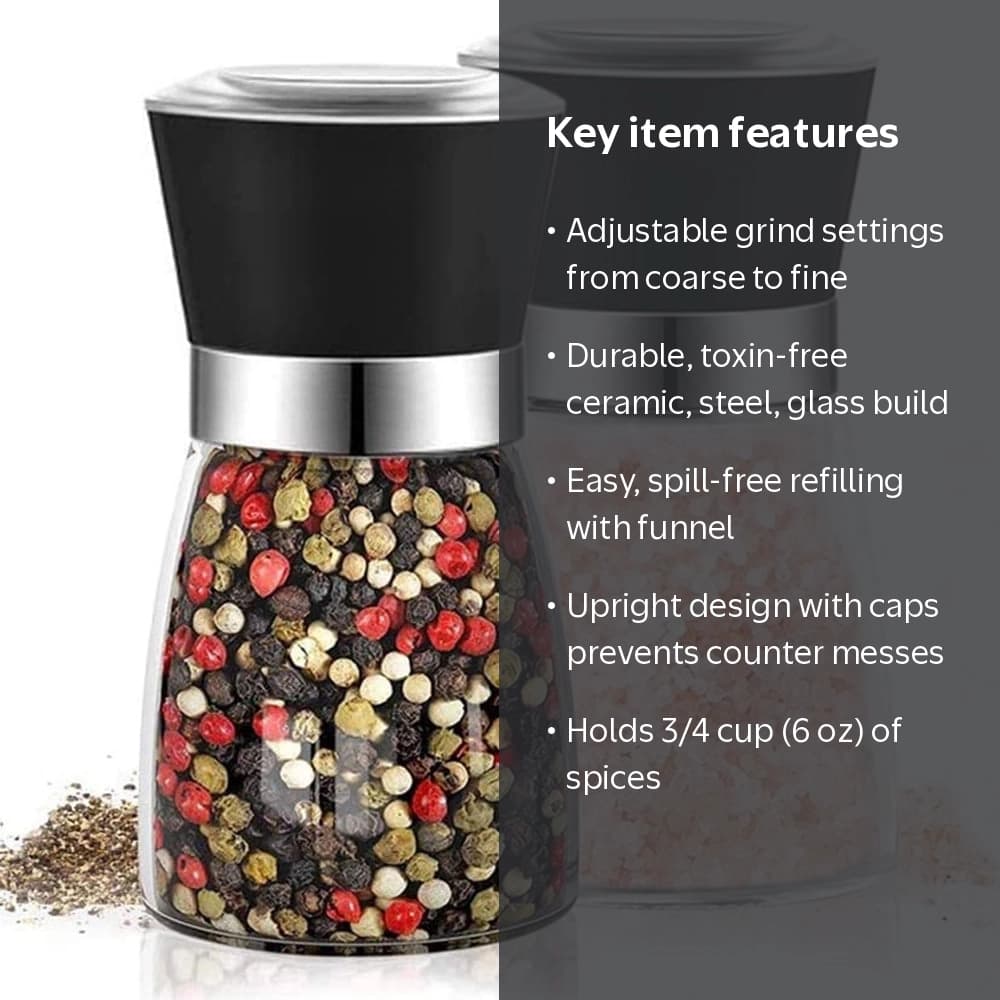Salt and Pepper Grinder Set of 2 - Adjustable Ceramic Sea Salt Grinder & Pepper Grinder ，Salt and Pepper Shakers Set - Pepper Mill & Salt Mill - Image 4