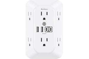 Addtam Surge Protector Outlet Extender, 6-Outlet Splitter with 4 USB Wall Charger(2 USB-C Ports), Multi Plug Wall Outlet 1800