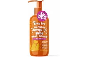 Zesty Paws Wild Alaskan Omega-3 Blend Pollock + Salmon Oil for Dogs and Cats- Skin and Coat Support, Omega 3 Supplement for P
