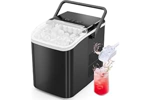 Sweetcrispy Countertop Ice Maker Machine, Portable Self-Cleaning Ice Machine with Ice Scoop, Basket and Handle, 9 Cubes in 6 