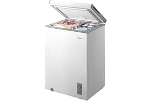 Midea MERC04C4BAWW Chest Freezer, 3.5 Cubic Feet Freezer With Removable Basket, Interior LED Light, Adjustable Temperature, F