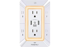 POWRUI Multi Plug 6 Outlet Surge Protector Extender with 3 USB Ports (1 USB C) and Night Light, 3-Sided Power Strip with Adap
