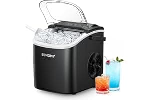 EUHOMY Countertop Ice Maker Machine with Handle, 26.5lbs Per Day, 9 Ice Cubes Ready in 6 Mins, Auto-Cleaning Portable Ice Mak