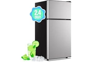 DEMULLER Mini Fridge with Freezer, 2.4 Cu.Ft Personal Refrigerator Only for One Person Use, Silver Tiny Small Size Refrigerat