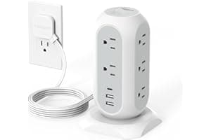 Tower Power Strip Flat Plug with 11 Outlets 3 USB (1 USB C), TESSAN Surge Protector Tower 1625W/13A,1050J Protection, 6 Feet 