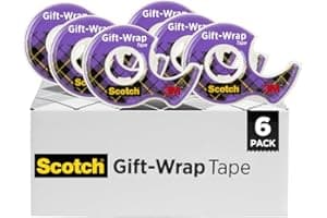 Scotch Gift Wrap Tape, Invisible, Holiday Gift Wrapping Supplies for Christmas Presents and Gift Bags, 0.75 in. x 650 in., 6 