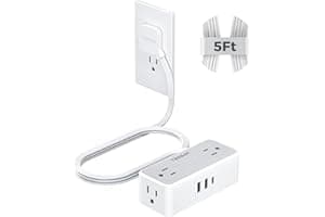 TESSAN Flat Plug Extension Cord 5 FT, Surge Protector Power Strip with 4 AC Outlets 1 USB C and 2 USB A Ports, 900 Joules Pro