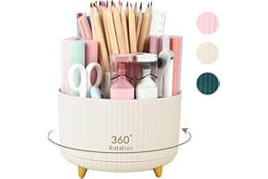 SKYDUE 360 Rotating Plastic Desk Pen Organizer with 5 Slots, Dual-Purpose Art Supply Pencil Cup for Office, School, Home