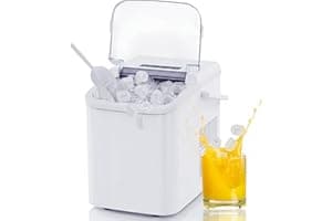 KMFurnila Ice Makers Countertop, Portable Ice Machine with Handle, 6 Mins 9 Bullet Ice Cubes with Basket and Scoop, 26lbs in 