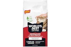 WORLD'S BEST CAT LITTER Multiple Cat Unscented, 15-Pounds - Natural Ingredients, Quick Clumping, Flushable, 99% Dust Free & M