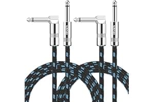 Sovvid 10FT 2 Pack Instrument Cable - Electric & Bass Guitar, Keyboard, AMP Cord - 1/4 Inch Right Angle Black & Blue