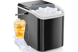 OLIXIS Ice Maker Machine with Handle,26lbs in 24Hrs,9 Ice Cubes in 6 Mins,Auto-Cleaning Portable Ice Maker with Basket and Sc