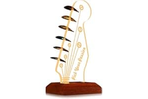 Light Up Guitar Pick Holder, Electric Guitar Headstock Shaped Acrylic & Wooden USB Powered Display Case - Guitar Accessories 