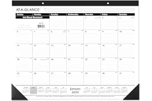 AT-A-GLANCE 2026桌面日历，月历，桌垫，21-3/4英寸 x 17英寸，大号，带横线方块 (SK240026)