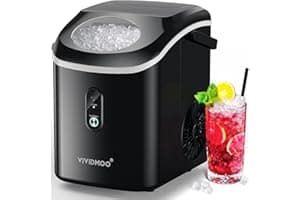 VIVIDMOO Nugget Ice Maker Countertop, 34lbs/Day, Portable Sonic Pebble Ice Maker with Self-Cleaning, Fast Ice in 6 Mins, Comp