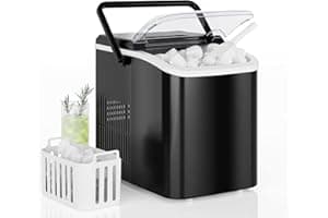 DUMOS Countertop Ice Maker with Handle, 26lbs/24H Portable Ice Machine, 9 Bullet Ice Cubes Ready in 6 Mins, Self-Cleaning, Qu