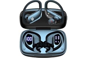 bmani Ear Buds Wireless Earbuds Bluetooth Headphones with 80H Playtime LED Display Case, Over-Ear Hook with Mic, Stereo Sound