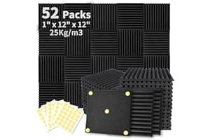 Focusound 52 Pack Acoustic Foam Panels 1" x 12" x 12" Sound Proof Foam Panles Soundproofing Noise Cancelling Wedge Panels for