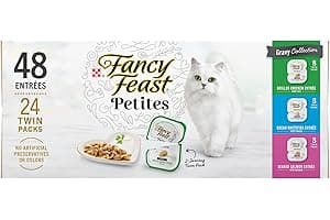 Purina Fancy Feast Gourmet Wet Cat Food Variety Pack, Petites Gravy Collection, break-apart tubs, 48 servings - (Pack of 24) 