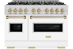 ZLINE Autograph Edition 48 in. 6.7 cu. ft. Classic Double Oven Dual Fuel Range with 8 Burner Gas Cooktop in Stainless Steel w