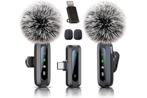 Uewpv Wireless Mini Microphone for iPhone 15/16, iPad, Android, Wireless Lavalier Microphone with Noise Reduction, Portable U