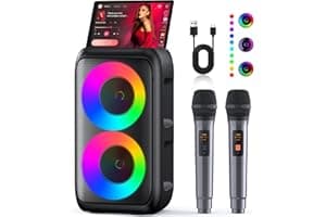 Karaoke Machine, Portable Bluetooth Speaker with 2 Wireless Karaoke Microphones, Karaoke Machine for Adults Kids with PA Syst