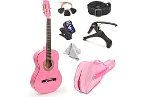 30" Wood Classical Guitar with Case and Accessories for Kids/Girls/Boys/Beginners (Pink)