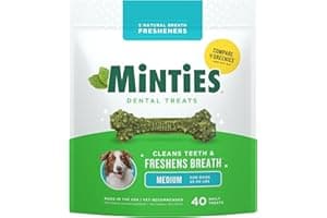 Minties Dental Chews for Dogs, 40 Count, Vet-Recommended Mint-Flavored Dental Dog Treats for Medium Dogs, Bones Clean Teeth, 