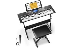 Donner 61 Key Keyboard Piano, Electric Piano Keyboard Kit with 249 Voices, 249 Rhythms - Includes Piano Stand, Stool, Microph