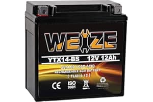 Weize YTX14 BS ATV Battery High Performance - Maintenance Free - Sealed AGM YTX14-BS Motorcycle Battery compatible with Honda