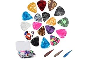 21 Pack Guitar Picks with Organizer Storage Box, 3 Different Thickness Colorful Celluloid Guitar Picks Plectrums for Acoustic