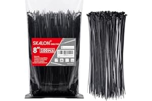 Zip Ties 8 inch (100 Pack), 40lbs Tensile Strength, Black Cable Ties, Wire Ties for indoor and outdoor use, by Skalon