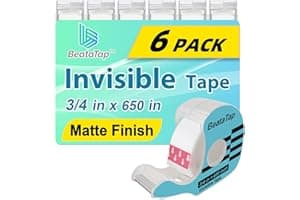 BeataTap Cinta, Cinta Invisible para Envolver Regalos, 6 Rollos + 6 Dispensadores Recargables, Acabado Mate, Escribible, 3/4″x 650″, Transparente T