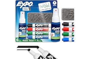 EXPO Dry Erase Markers Kit, Chisel Tip, Assorted Colors, Eraser, Spray Cleaner, 6 Count - Whiteboard, Calendar, Office Essent
