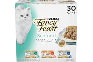 Purina Fancy Feast Seafood Classic Pate Collection Grain Free Wet Cat Food Variety Pack - (Pack of 30) 3 oz. Cans