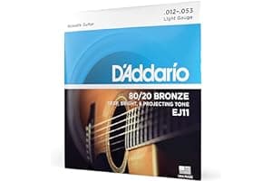 D'Addario Acoustic Guitar Strings, 80/20 Bronze, EJ11, Light Gauge 12-53, 6-String Set, Pack of 1
