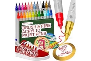 ARTISTRO 24 Acrylic Paint Markers - Paint Pens Dual Tip Brush + Fine Ideal for Calligraphy - Perfect for Fabric, Rock, Glass,