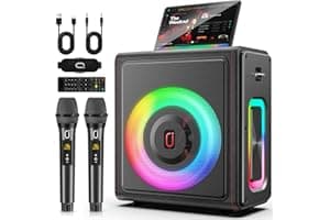 Karaoke Machine, Portable Bluetooth 5.3 Speaker with 2 Wireless Microphones for Adults, PA System with Pitch Correction & Ech