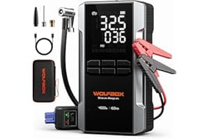 WOLFBOX 4000A Arrancador de Batería con Compresor de Aire de 160PSI, Potenciador de Batería de Coche de 12V, Carga Rápida de 65W, Inflador de Neumáticos Portátil de 24000mAh
