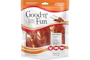 Good ‘n’ Fun Triple Flavor Wings Chews for All Dogs, 12 Ounces, Treat Your Dog to Long-Lasting Chews Made with Chicken, Pork 