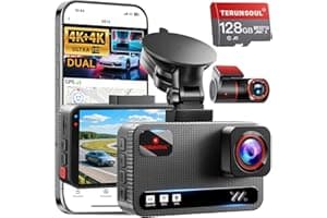 TERUNSOUl 4K+4K Dash Cam Front and Rear, Free 128GB Card Included, 5.8GHz WiFi Dash Camera for Cars, Built-in GPS, G-Sensor, 